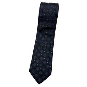 VALENTINO XL Men's 100% Silk Necktie LUXURY XL Navy Brown Geometric W:3.7" EUC